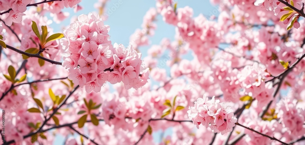 Delicate pink cherry blossoms frame a blooming tree, spring border, design, delicate Delicate pink cherry blossoms frame a blooming tree, spring border, design, delicate