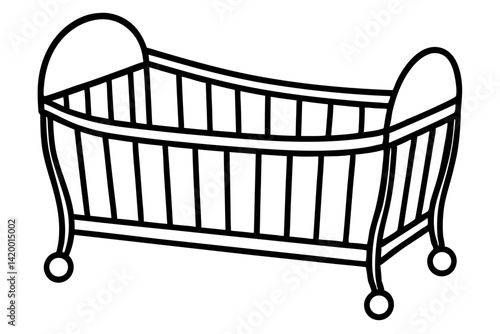 Baby Crib Line Art Vector Illustration