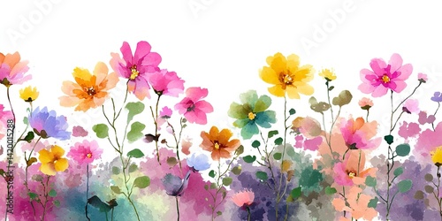 Fototapeta Naklejka Na Ścianę i Meble -  Watercolor spring flowers background vector presentation design illustration on a white background.