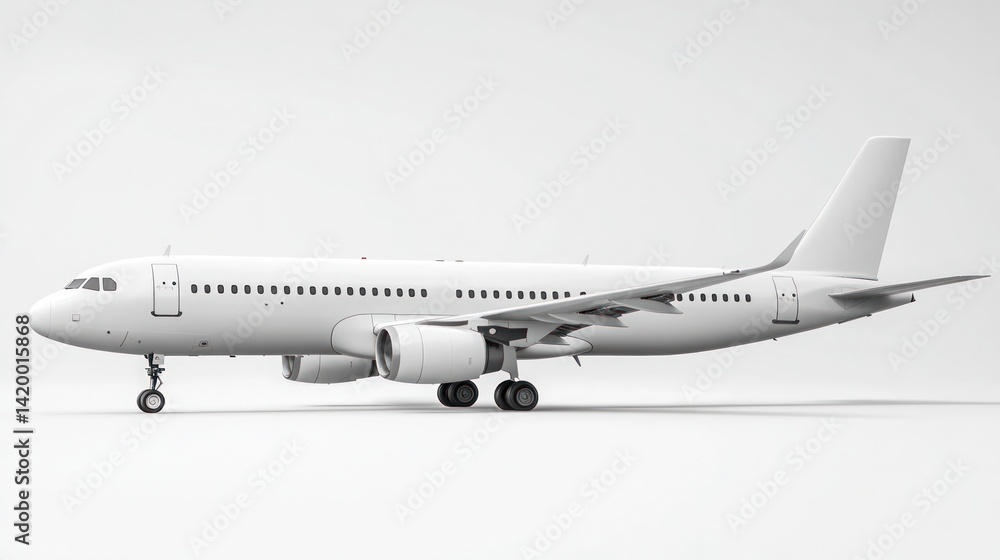 A white commercial airplane in profile against a transparent background, representing aviation A white commercial airplane in profile against a transparent background, representing aviation