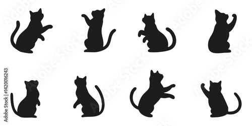 Cat Poses Silhouette Set. Playful And Relaxed Feline Movements Isolated Vector Illustration Collection
