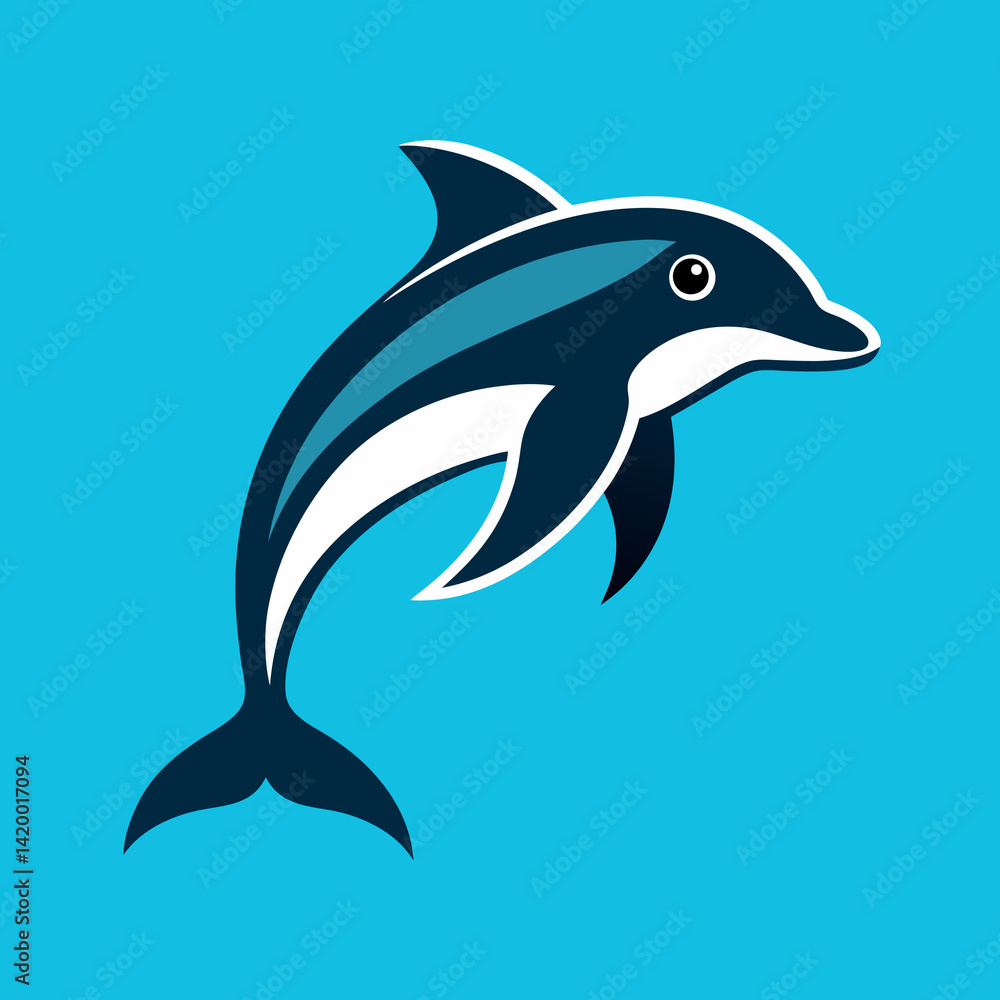 Obraz premium dolphin silhouette on a white isolated blue background. Vector image.