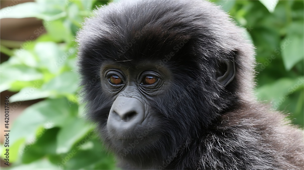 Fototapeta premium Captivating Portrait of a Young Gorilla with Expressive Eyes a Window to the Soul of the Jungle 89