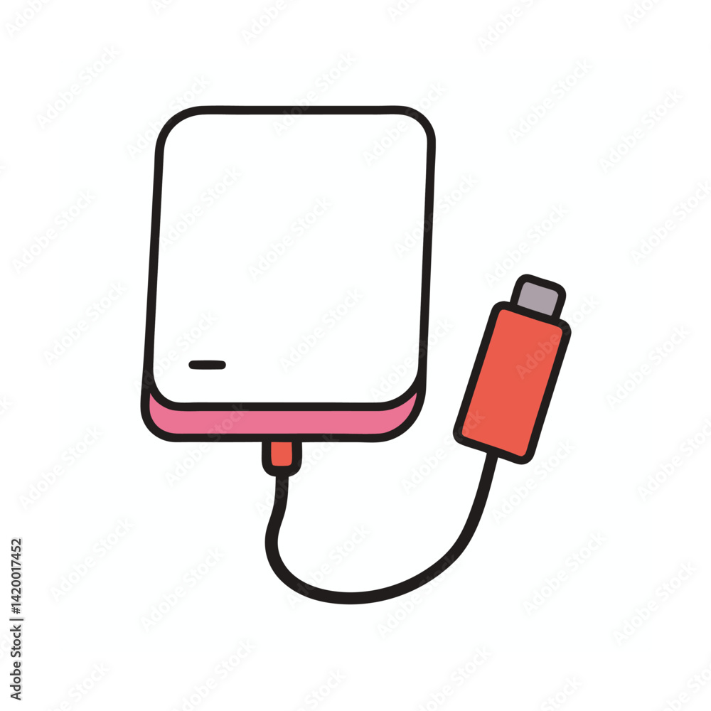 Obraz premium external hard drive with cable doodle style icon