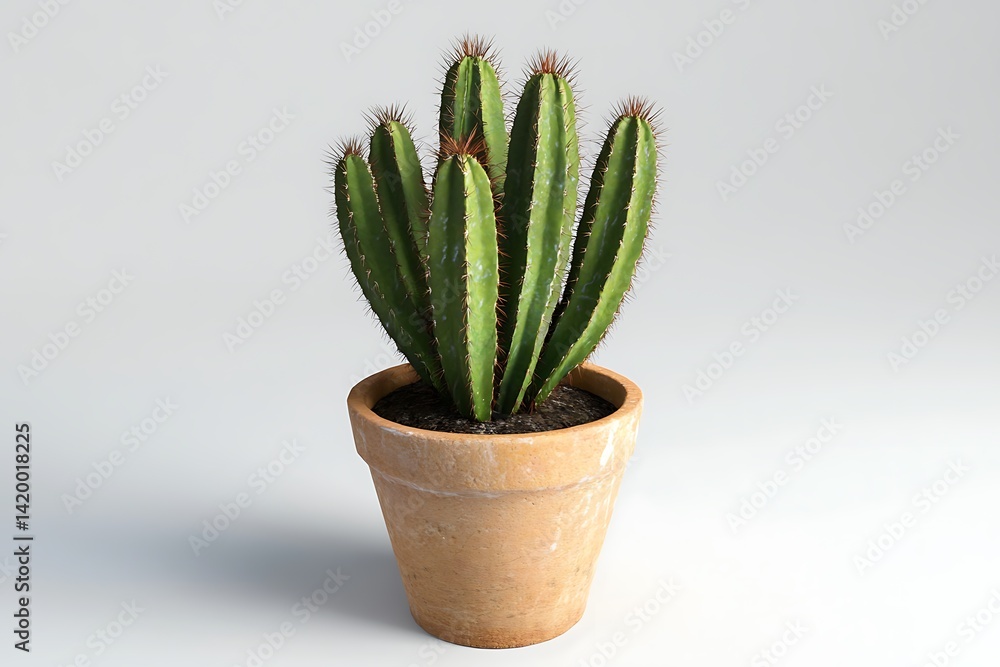 3D Model of a Potted Cactus, Isolated on White Background 3D Model of a Potted Cactus, Isolated on White Background