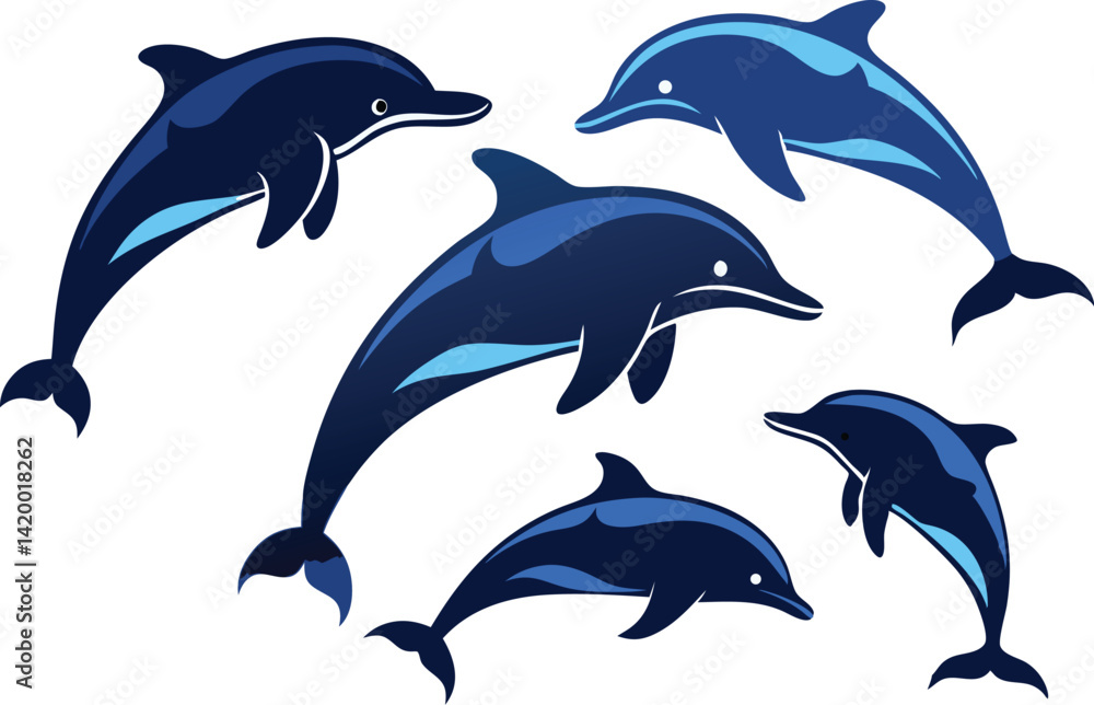 Naklejka premium dolphin silhouette set.