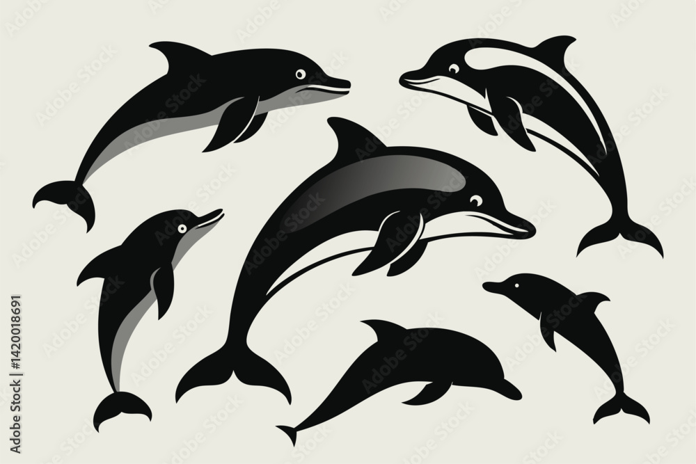 Naklejka premium dolphin silhouette set.