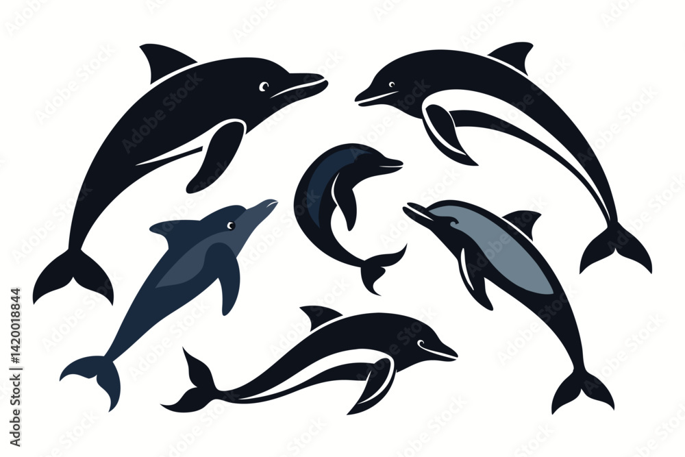 Fototapeta premium dolphin silhouette set.