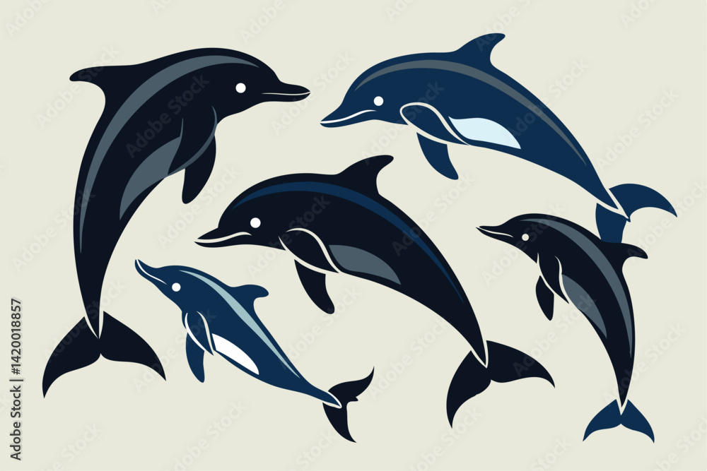 Fototapeta premium dolphin silhouette set.