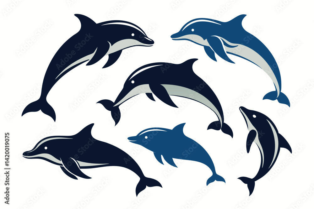 Fototapeta premium dolphin silhouette set.