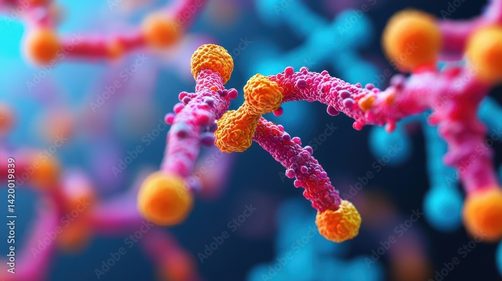Breathtaking closeup of a ribosome binding mRNA, intricate biochemical molecular details Breathtaking closeup of a ribosome binding mRNA, intricate biochemical molecular details