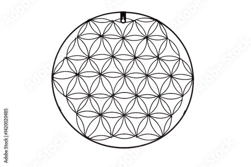 Black structure on white background with flower of life symbol, sacred geometry or Zen symbol