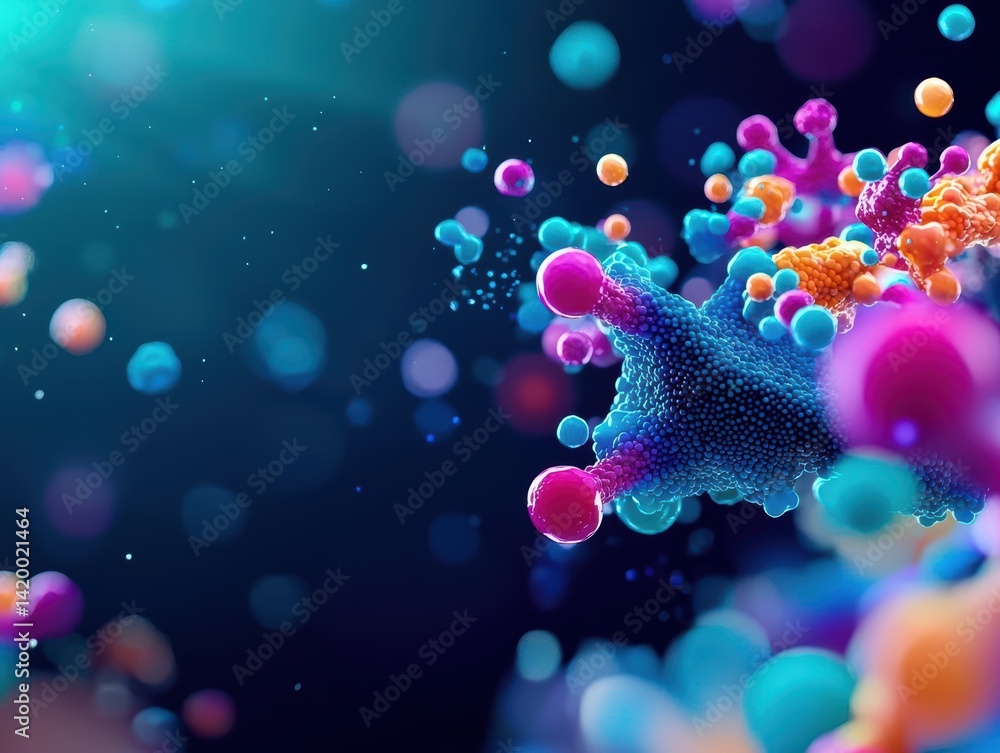 Closeup artistic perspective of a ribosome actively decoding mRNA and linking amino acids Closeup artistic perspective of a ribosome actively decoding mRNA and linking amino acids