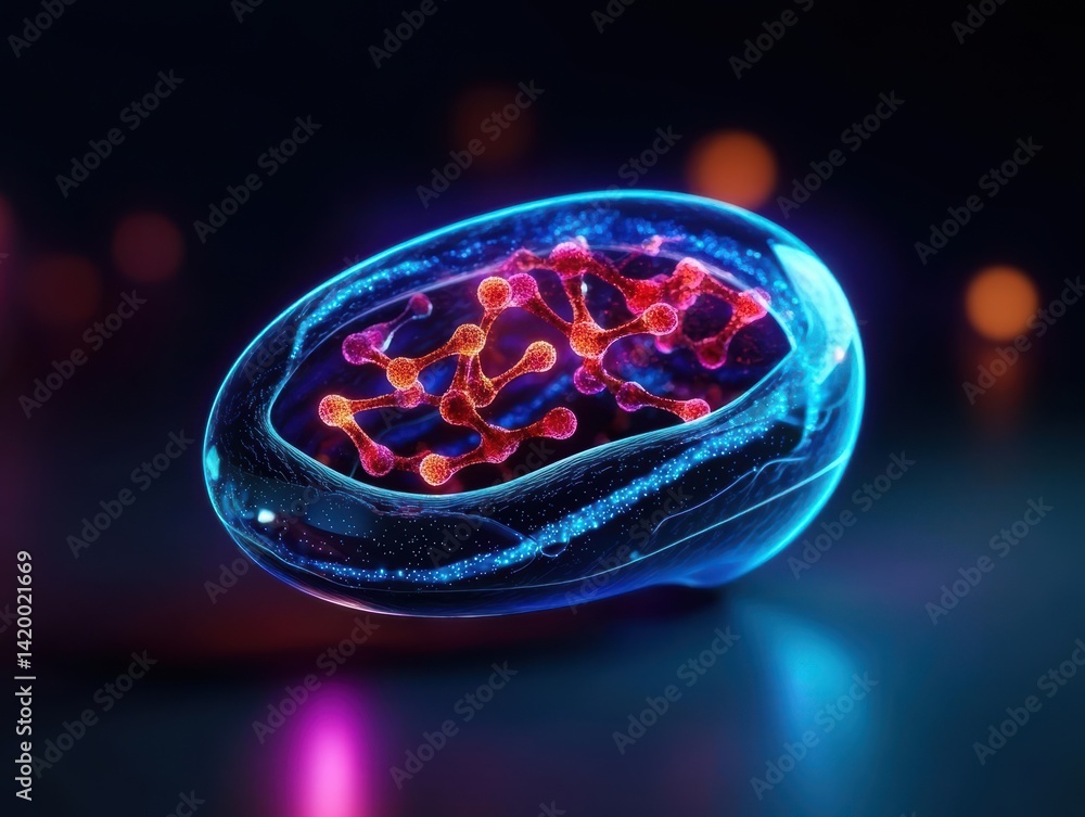 Fototapeta premium A glowing crosssection of a muscle cell, emphasizing ribosomerich protein synthesis for energy demands