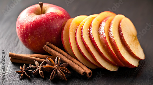 Baked apple with cinnamon and red apple still life