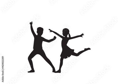Children dancing street dance silhouette vector