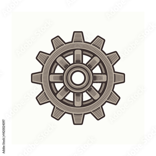 Mechanical Precision: A detailed illustration showcases a finely crafted gear, embodying the essence of industrial engineering and mechanical precision.