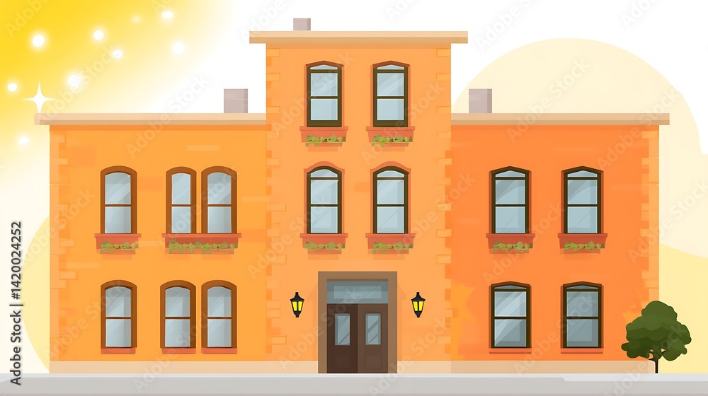 Charming City Building Facade with Traditional Windows and Door Architectural Representation. Charming City Building Facade with Traditional Windows and Door Architectural Representation.