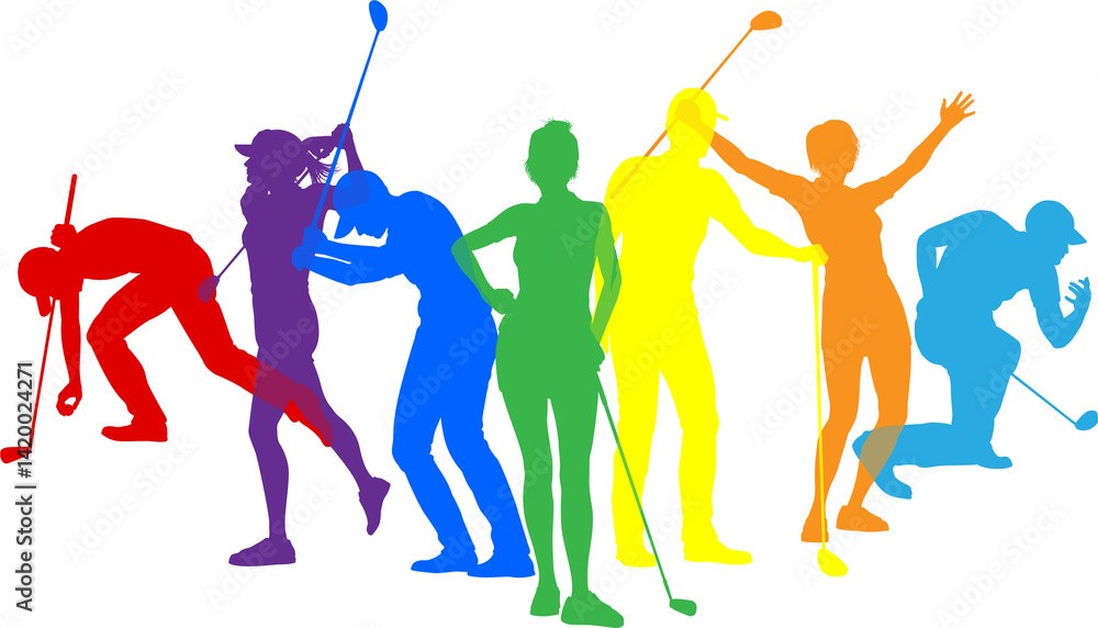 Fototapeta premium Golfers Golfing Silhouette Golf People Silhouettes