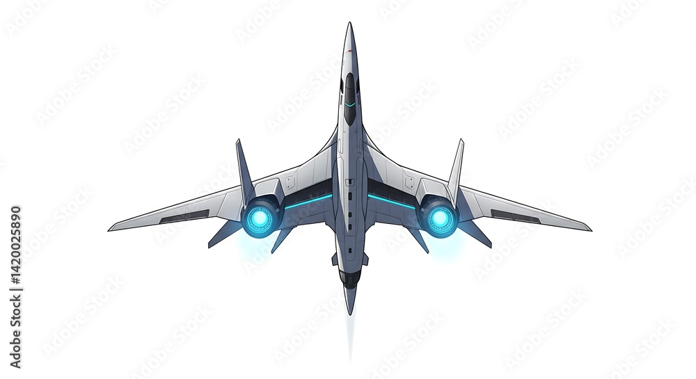 Naklejka premium Futuristic Aircraft Flying on White Background Art