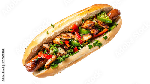 Hotdog hot dog sandwich isolated sausage mustard ketchup food bread american. Hot dog sandwich isolated sausage mustard hotdog ketchup food bread american background plate gourmet white bbq yellow top