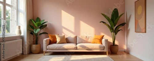 Chic live fashion shoot in a minimalist home studio , room, aesthetic, set