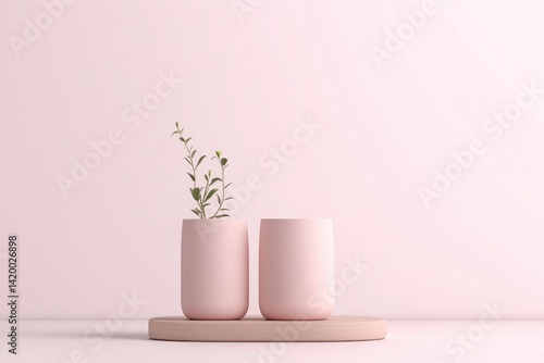Simple, pastel pink aesthetic with potted plant