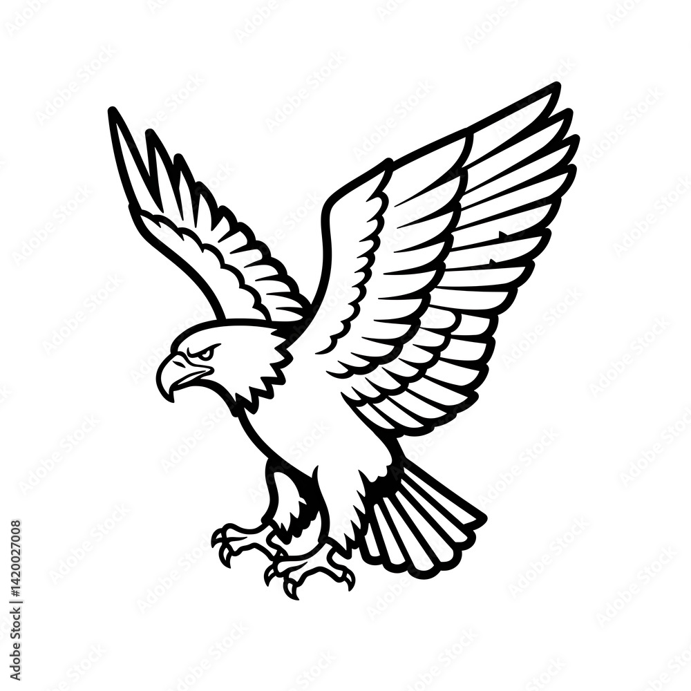 Fototapeta premium Eagle in Flight Black and White Illustration