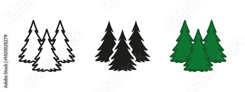 Forest icon. Pine trees vector illustration. Evergreen woodland symbol for nature scenes. Coniferous landscape pictogram. Outdoor environments and wilderness areas sign.
