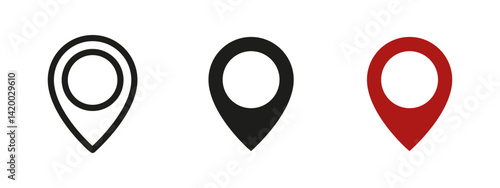 Location pin icon. Map marker vector illustration. Symbol of position and navigation on digital maps. GPS route and geolocation pictogram. Travel and destination point indicator sign.