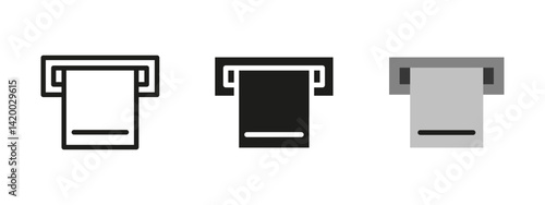 Ticket receipt icon. Paper slip emerging from a machine slot vector illustration. Symbol for parking payment terminal, printed receipt or automated transaction ticket in kiosks and booths.