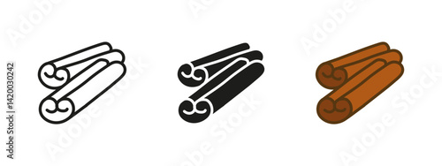 Cinnamon icon. Rolled spice sticks vector illustration. Aromatic brown seasoning used in cooking and baking. Flavorful ingredient pictogram for sweet dishes, herbal blends and warm kitchen concepts.