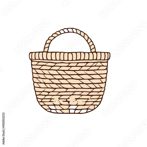 Illustrated Wicker basket icon with solid flat color. Vector.