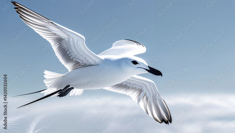 Obraz premium White Tern Soaring Through Pale Blue Sky Elegant Bird In Flight