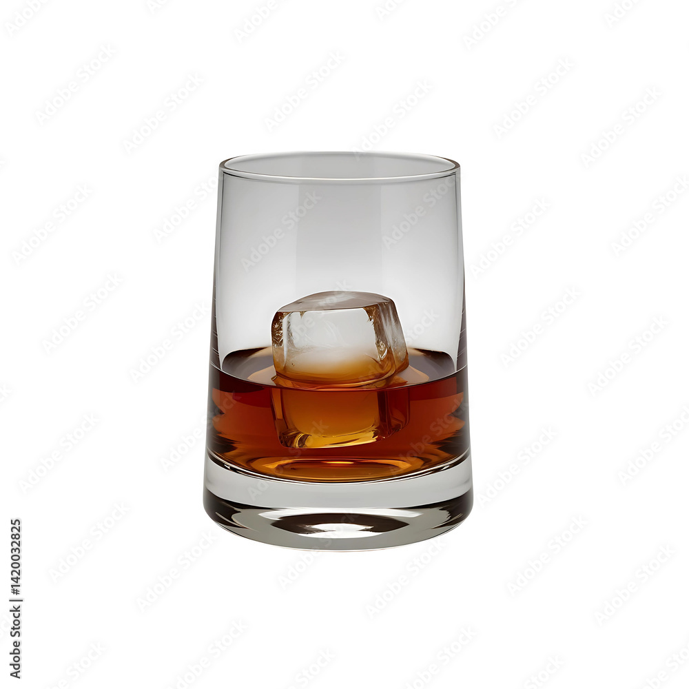 glass of whiskey and ice caps isolated on white background glass of whiskey and ice caps isolated on white background