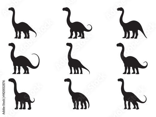 Set of diplodocus vector silhouette