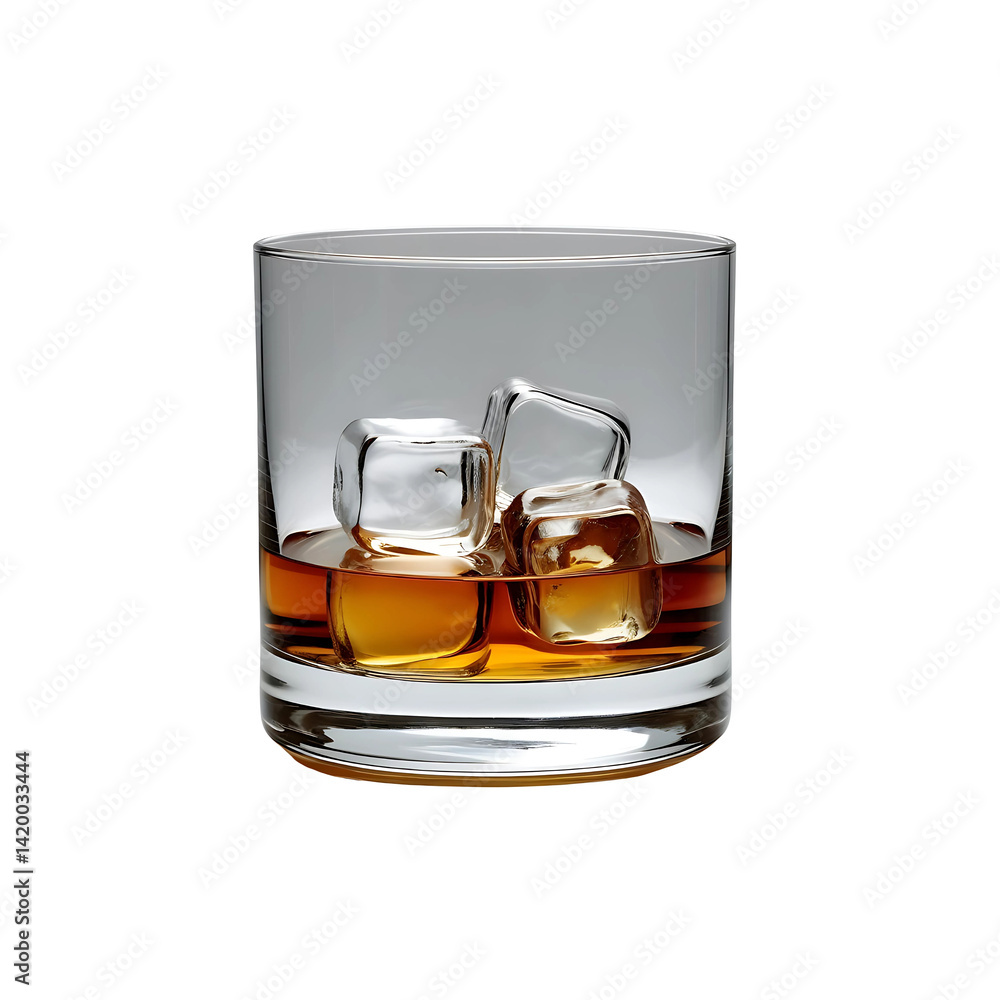 glass of whiskey and ice caps isolated on white background glass of whiskey and ice caps isolated on white background