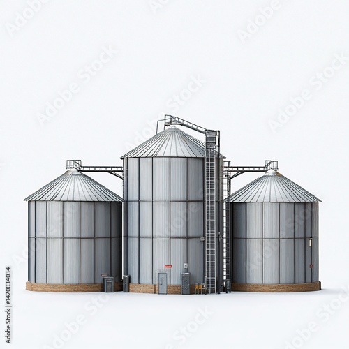 Grain silos with agricultural storage, and farm.