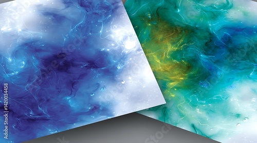 Colorful Abstract Backgrounds Featuring Fluid Painting Textures with Blue Green and White Hues.