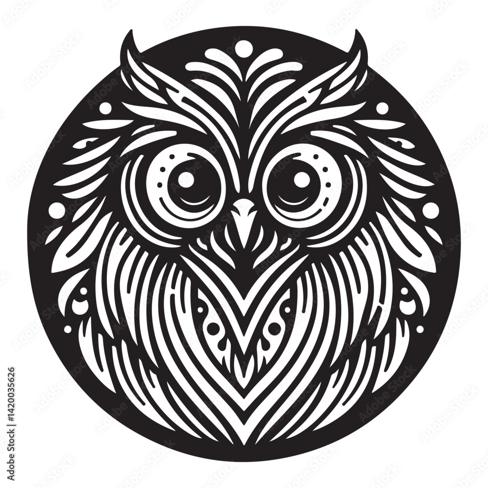 Fototapeta premium A black tribal pattern forms an ornate bird tattoo design, a vintage vector art element