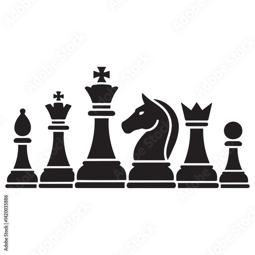 Set of Vector Black silhouettes chess pieces icons in flat style with white background