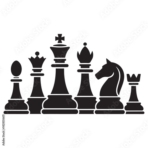 Set of Vector Black silhouettes chess pieces icons in flat style with white background