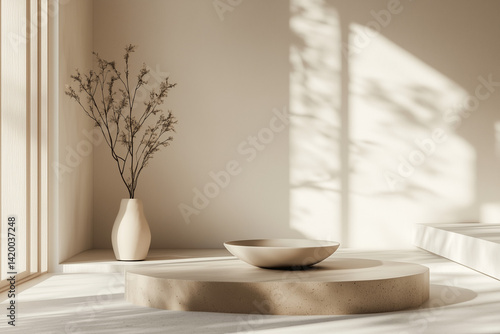 Obraz na płótnie Minimalist Room with Vase and Natural Light w salonie