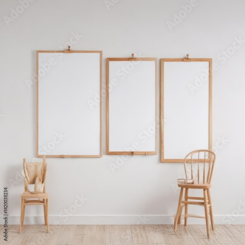 Wallpaper Mural empty room with frames, empty frames on the wall, empty frames on a wooden wall Torontodigital.ca