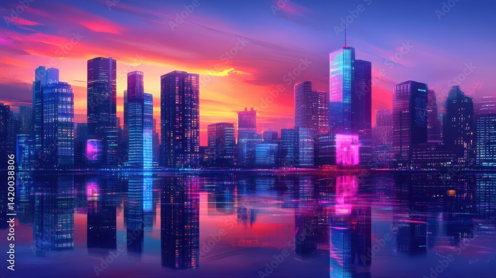 Fototapeta premium Reflective skyscrapers, business office buildings.