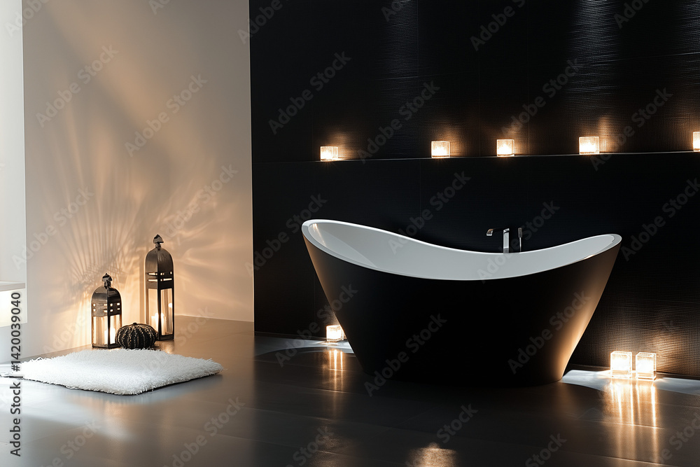 Zen Bathroom with Wooden Vanity and Round Mirror