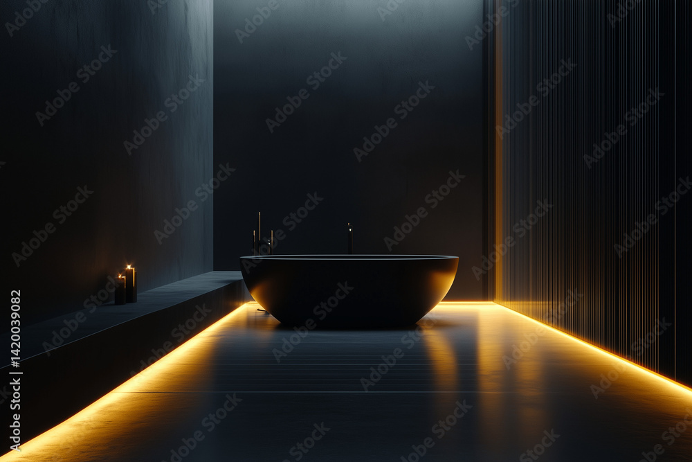 Minimalist Bathroom with Black Bathtub