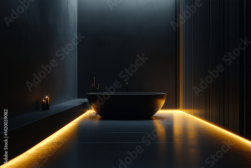 Obraz na płótnie Minimalist Bathroom with Black Bathtub w salonie