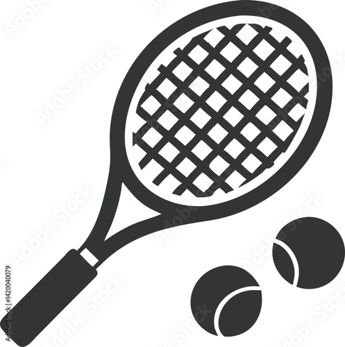 Tennis Racket & Balls Icon Isolated on White Background. Clean Illustration