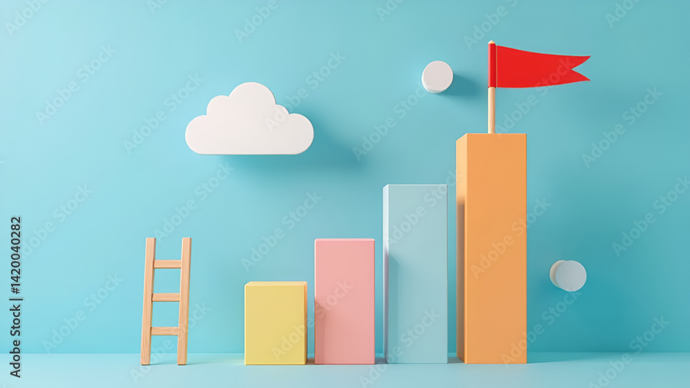 3D Illustration of Growth Chart with Ladder and Red Flag – Symbolizing Success and Business Progress
3D Illustration of Growth Chart with Ladder and Red Flag – Symbolizing Success and Business Progress